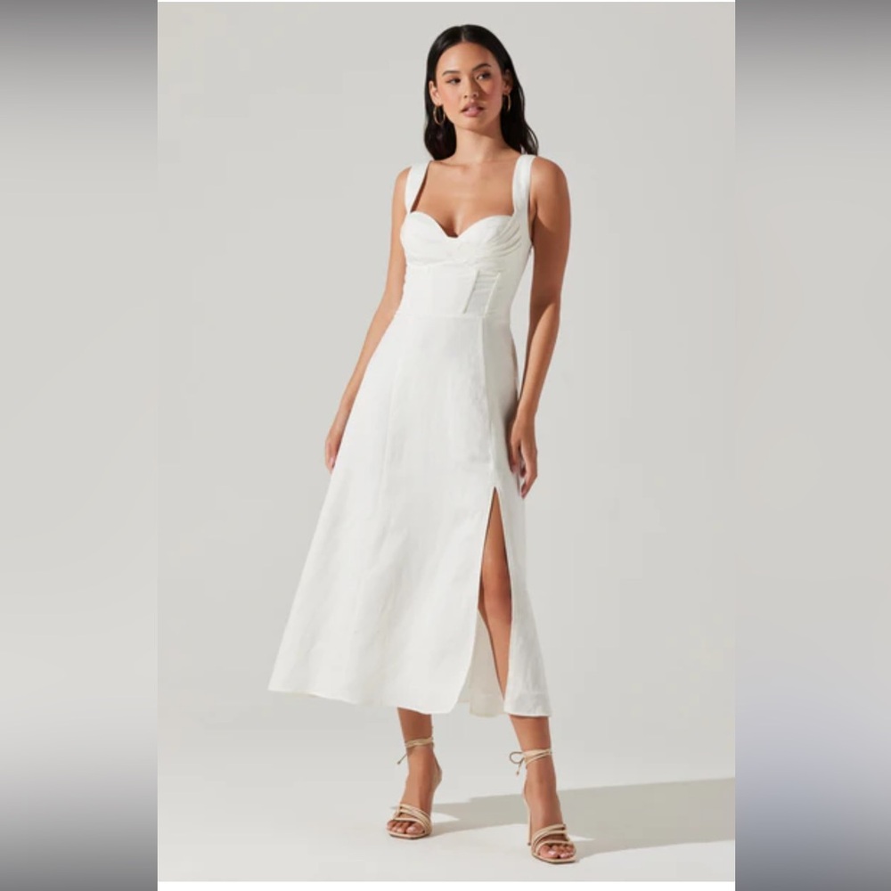 ASTR Estella Corset Midi Dress White Linen Slit Womens Size Medium - Picture 13 of 13